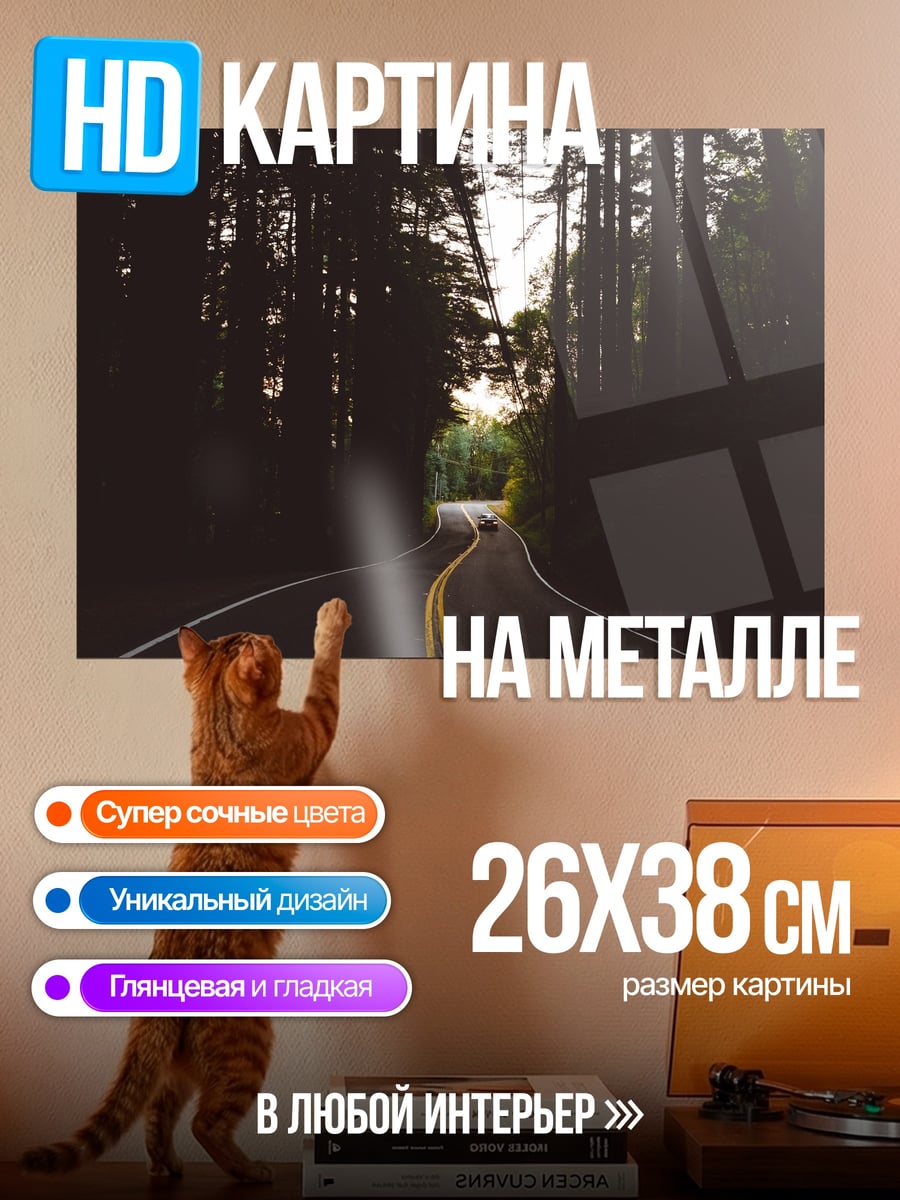 Картина на металле дорога в лесу