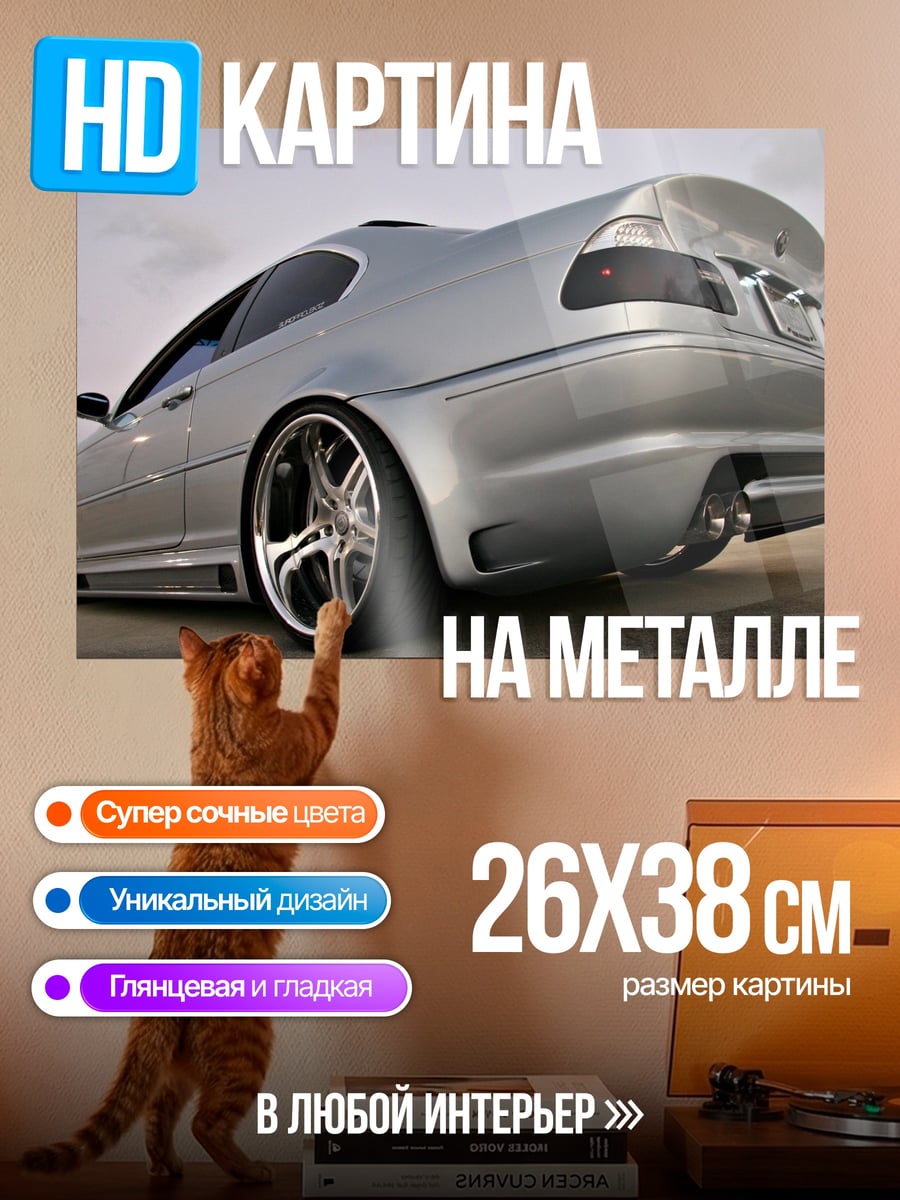 Картина на металле Серебристый спорткар