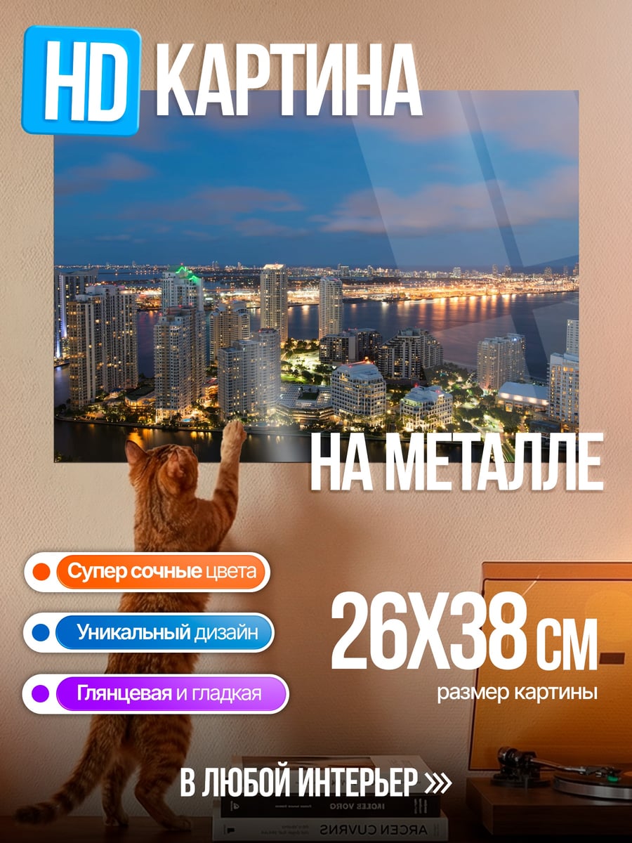 Картина на металле Ночной город