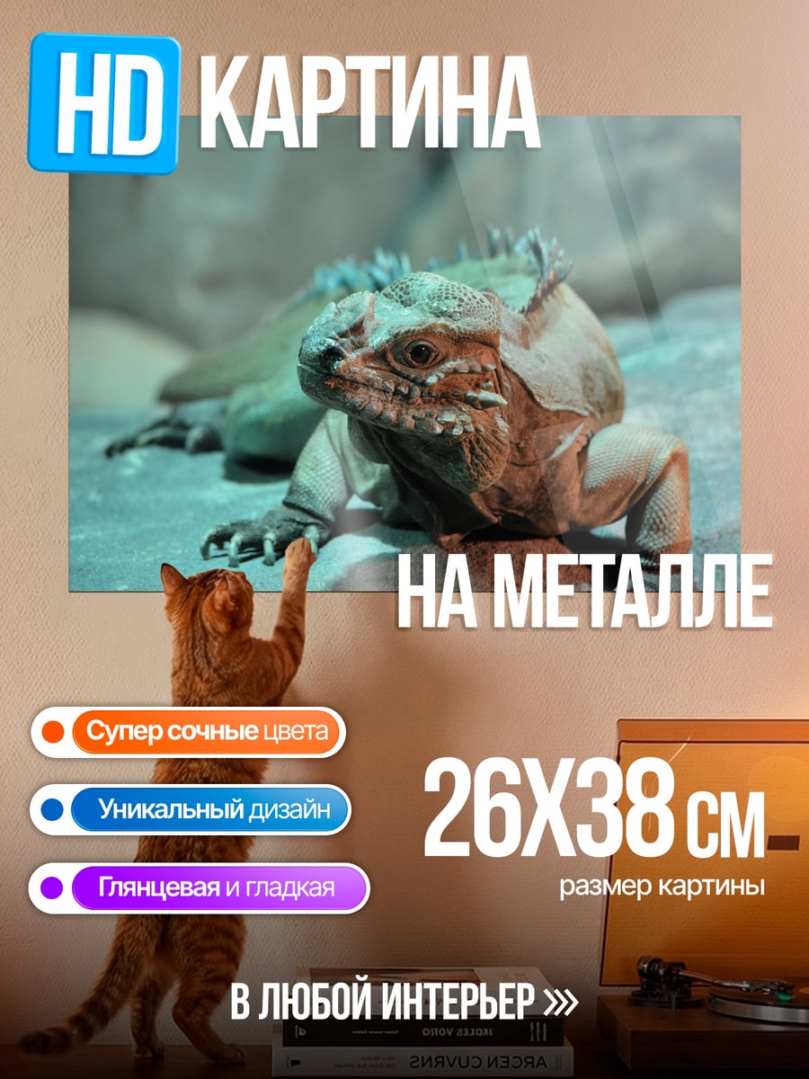 Картина на металле Игуана на камнях