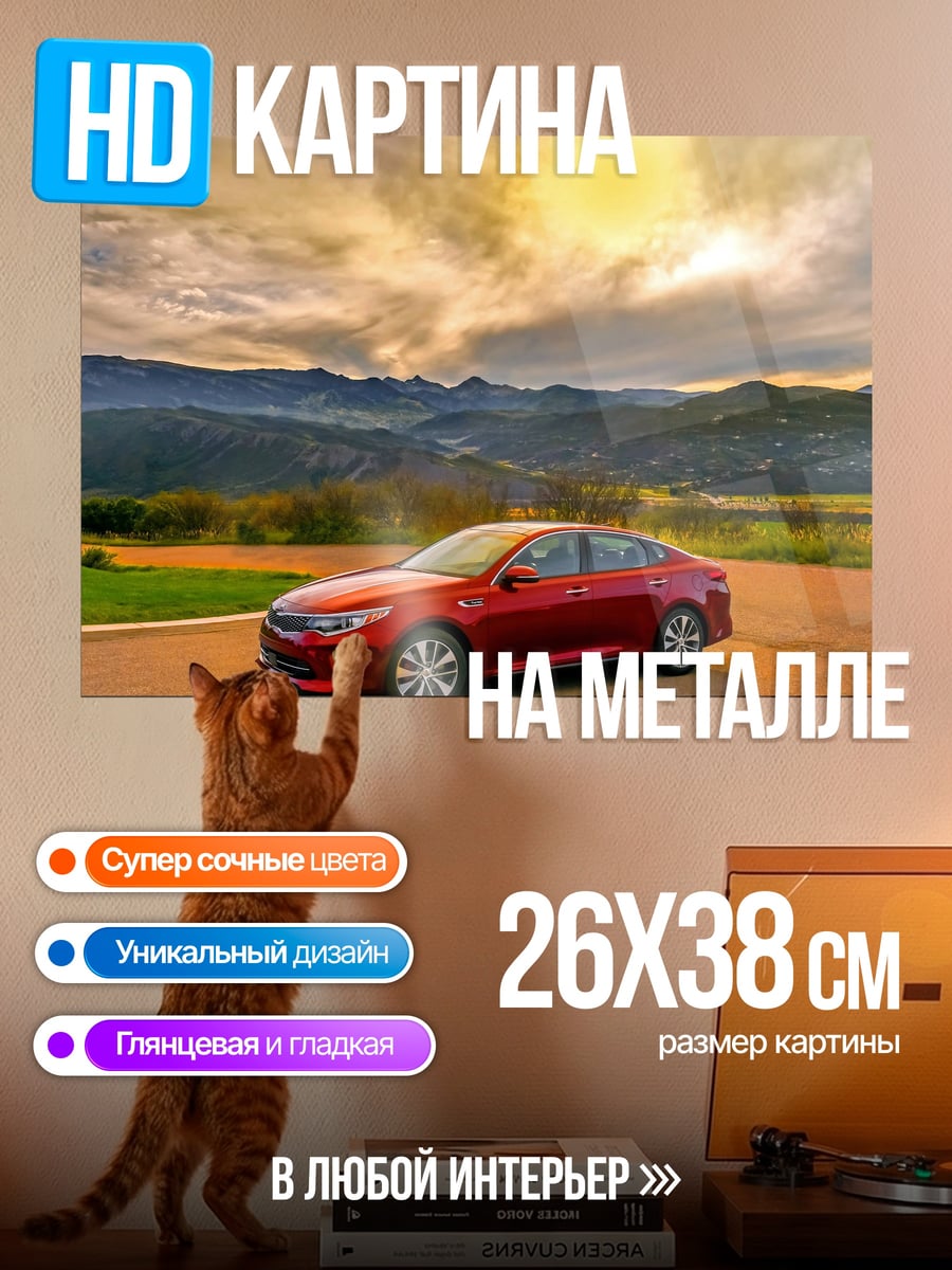 Картина на металле Красный автомобиль