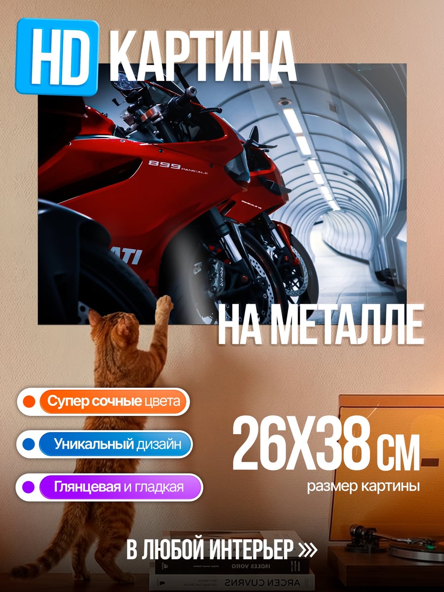Картина на металле Красные мотоциклы