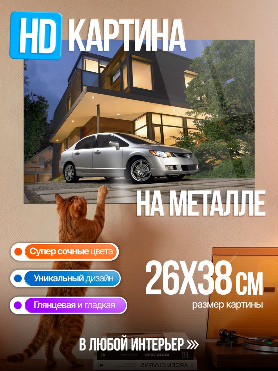 Картина на металле Современный дом и авто