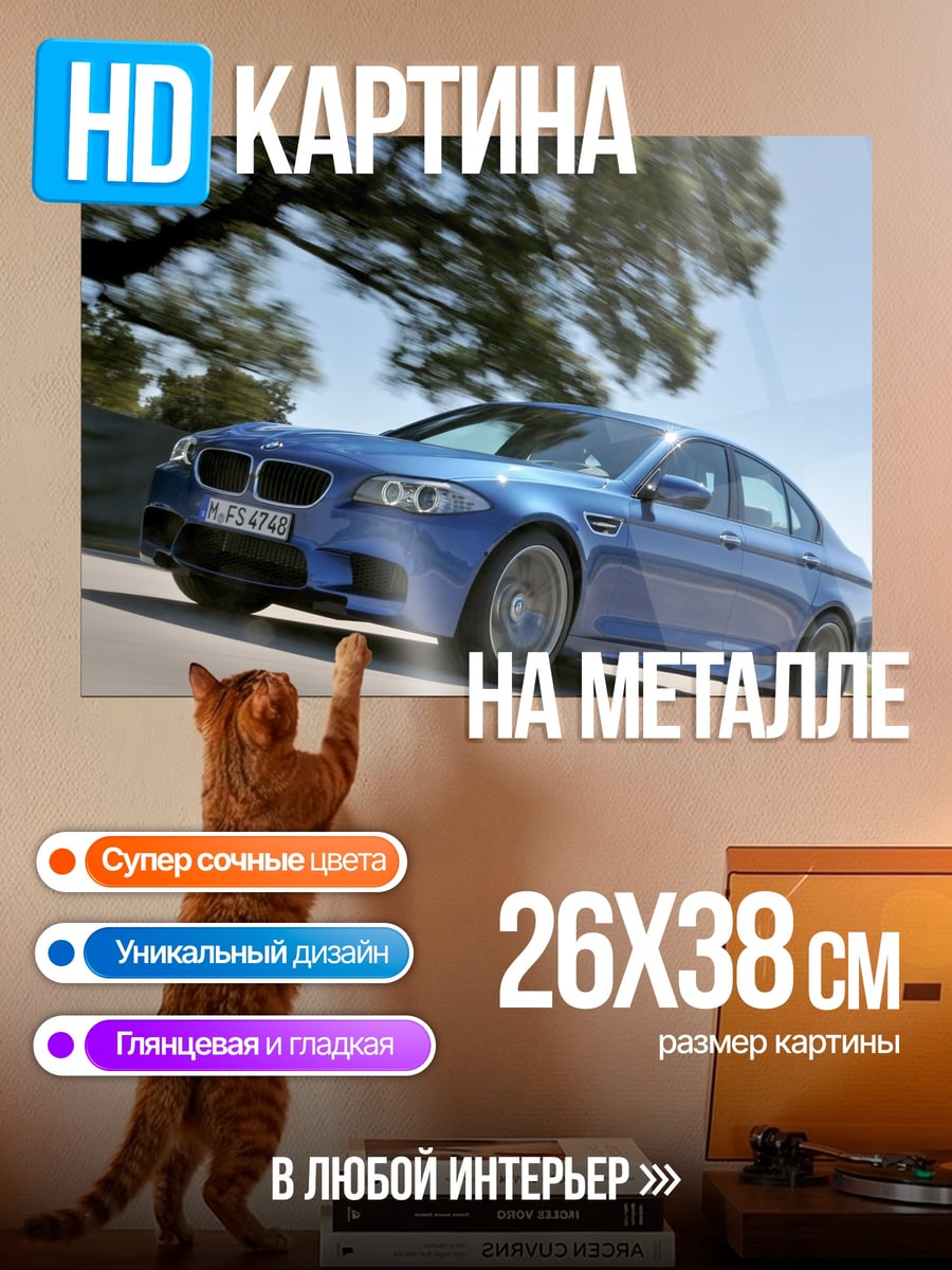 Картина на металле Синий седан