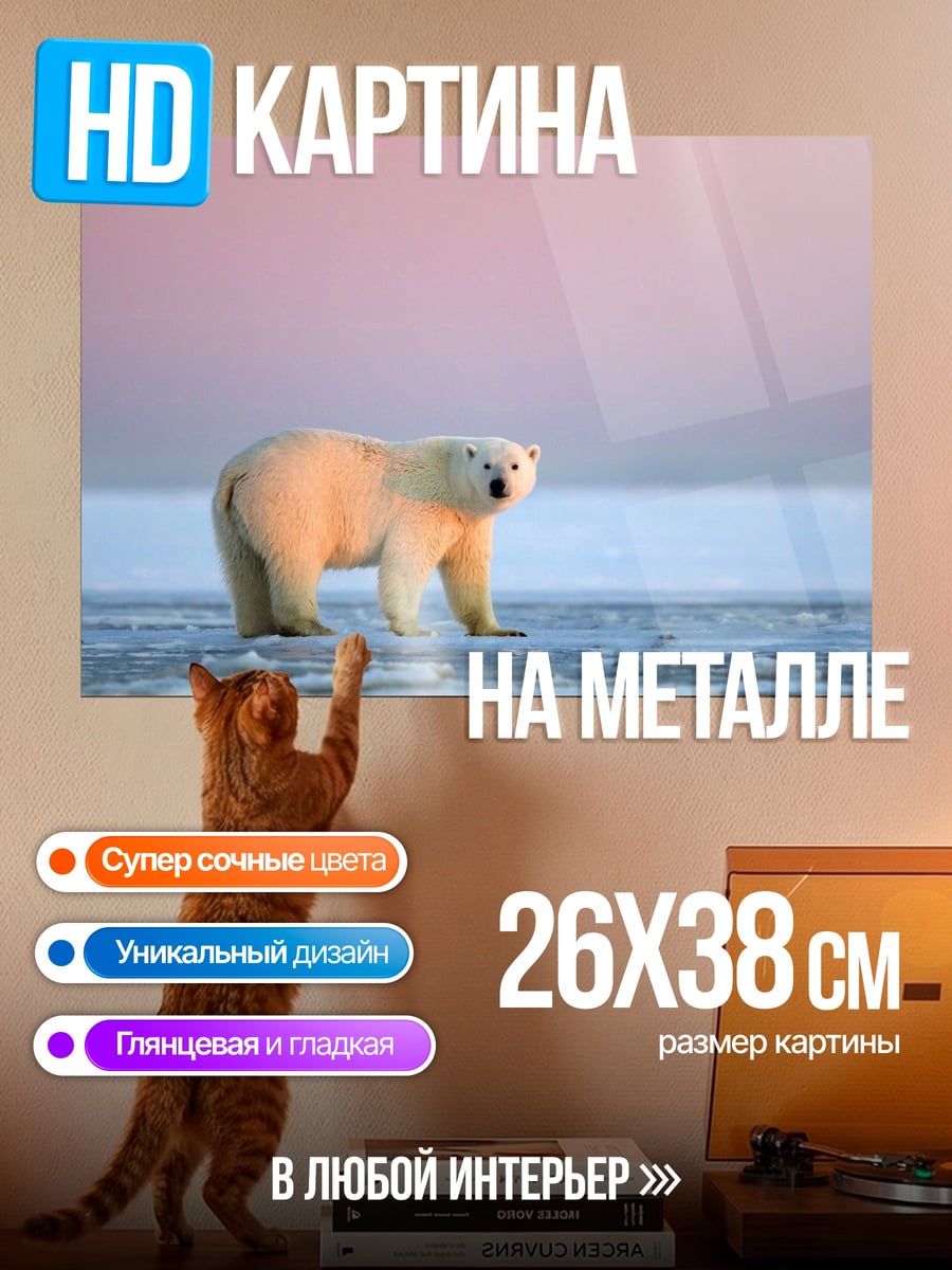 Картина на металле белый медведь