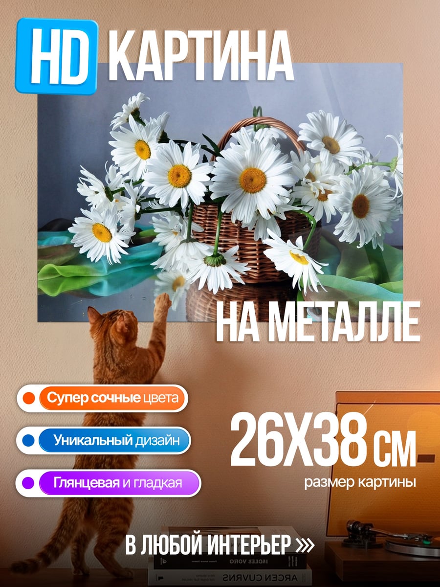 Картина на металле корзина ромашек
