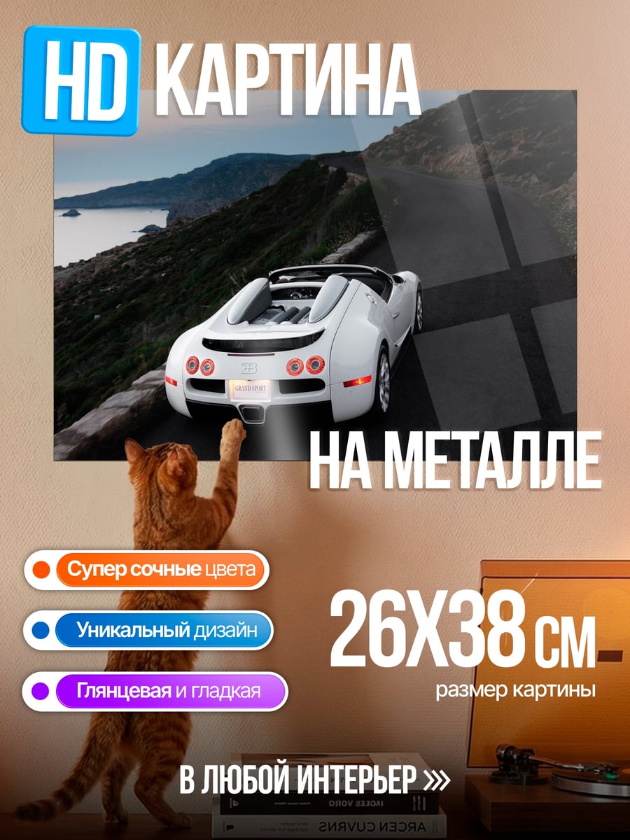 Картина на металле Белый спорткар