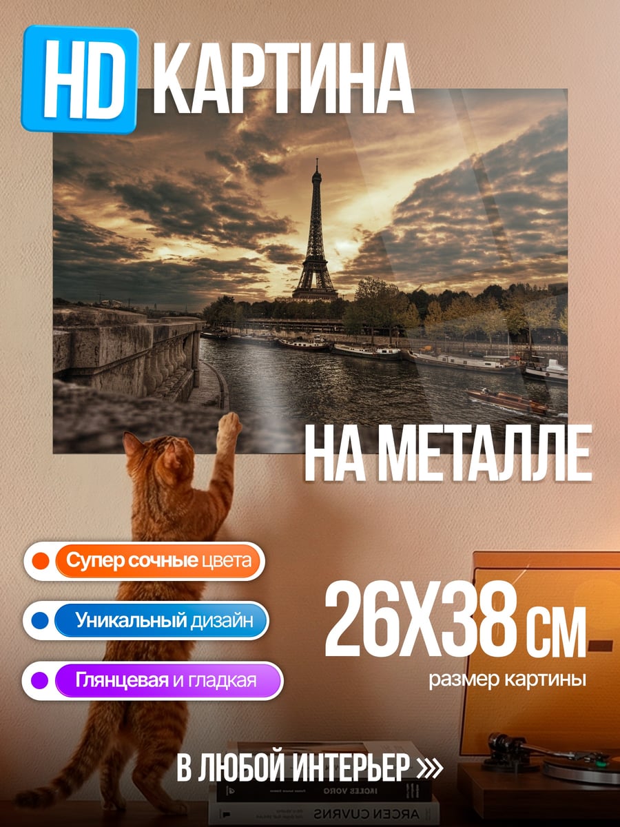 Картина на металле Эйфелева башня закат