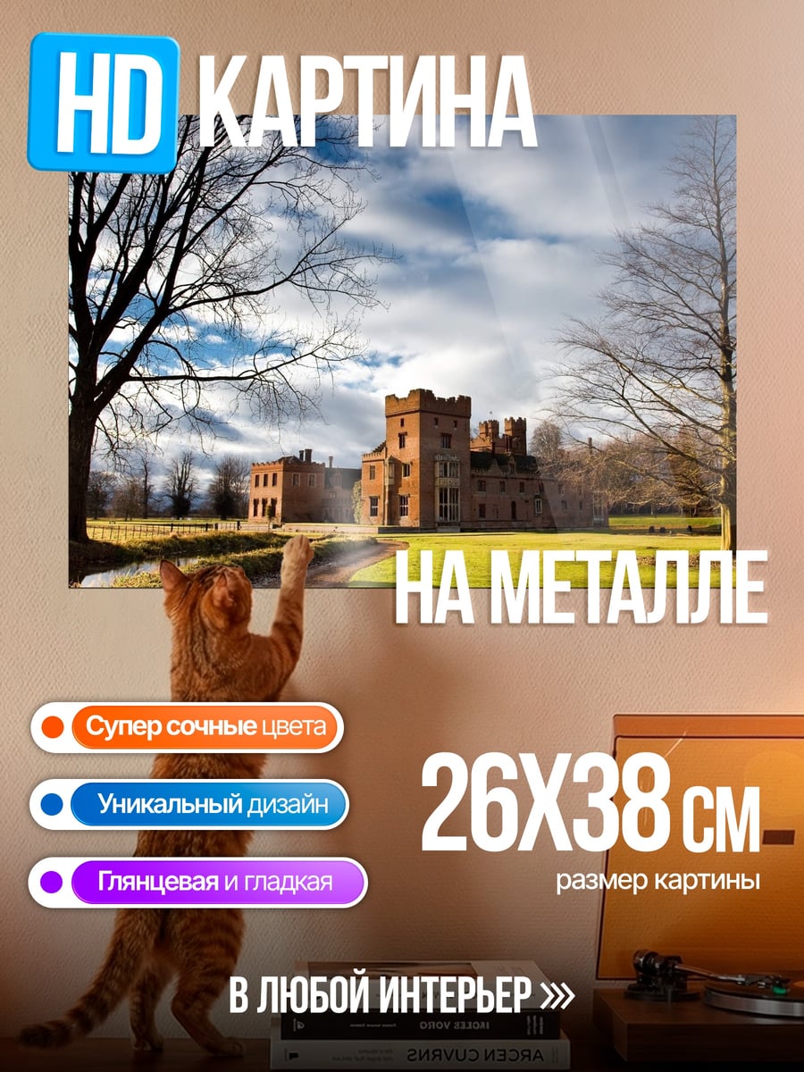 Картина на металле старинный замок осенью