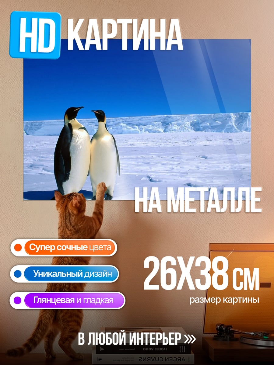Картина на металле Два пингвина