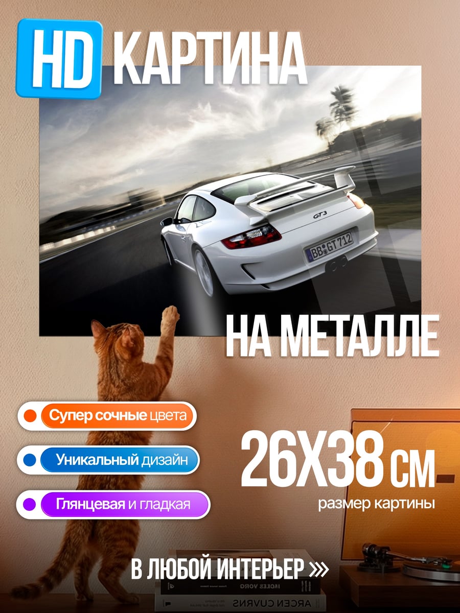 Картина на металле Белый Porsche на треке