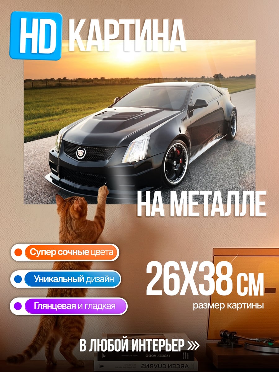 Картина на металле черный спорткар закат