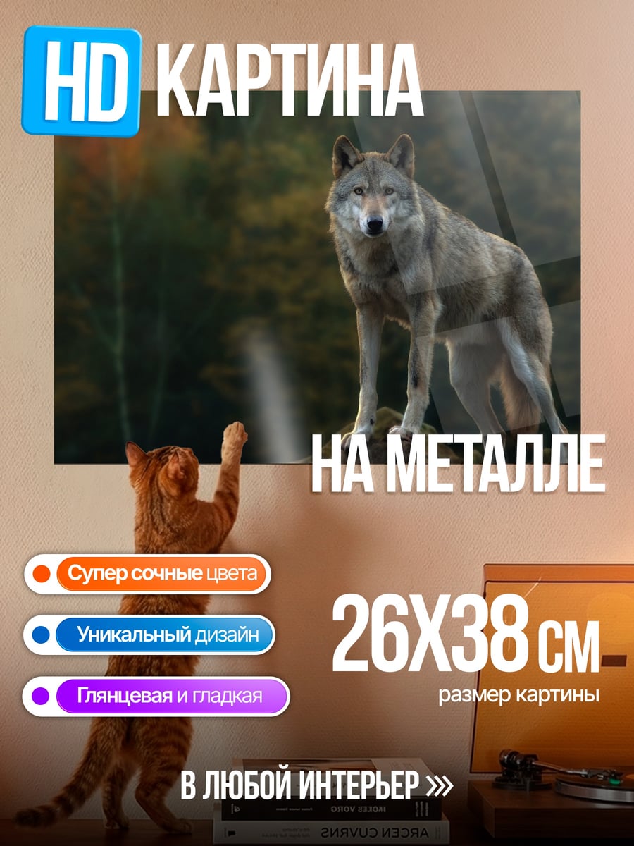 Картина на металле Волк на камне