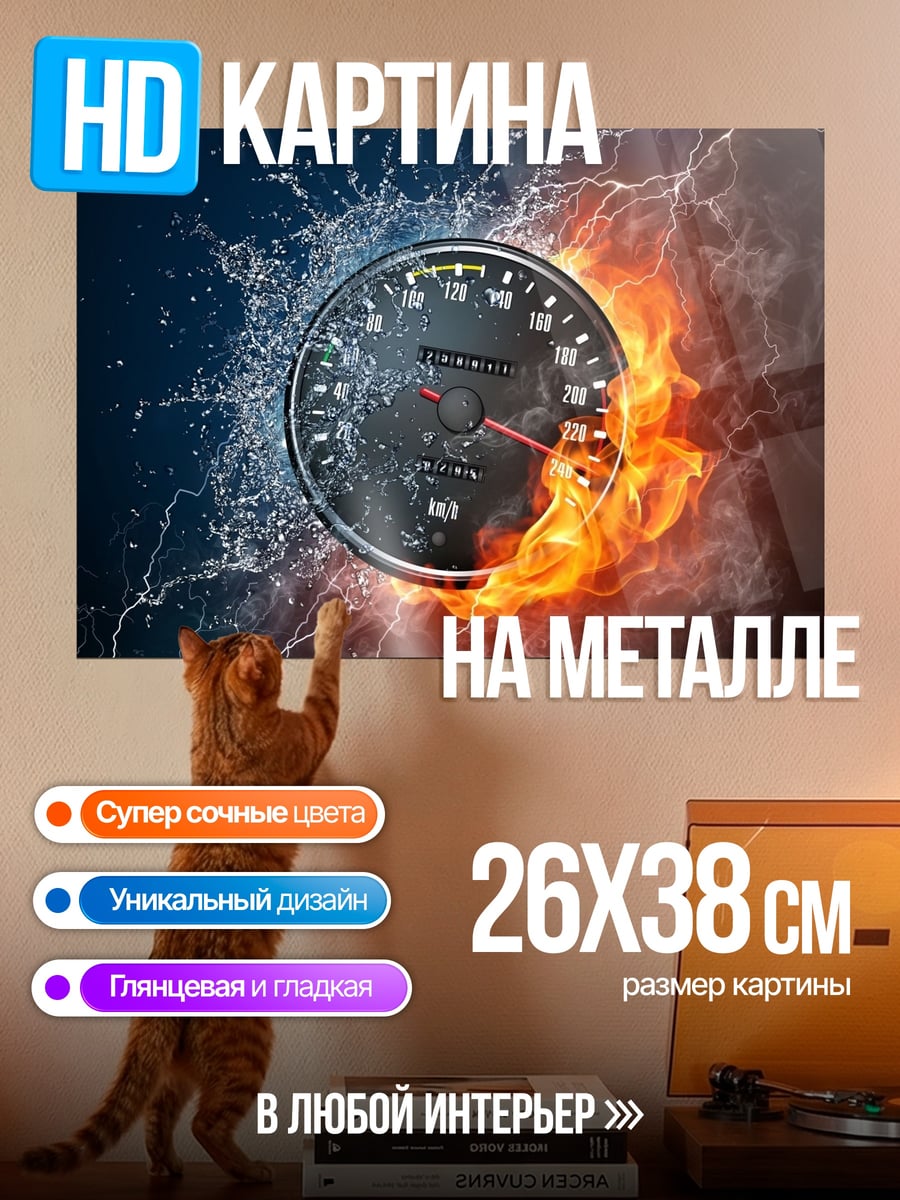 Картина на металле Скорость огня и воды