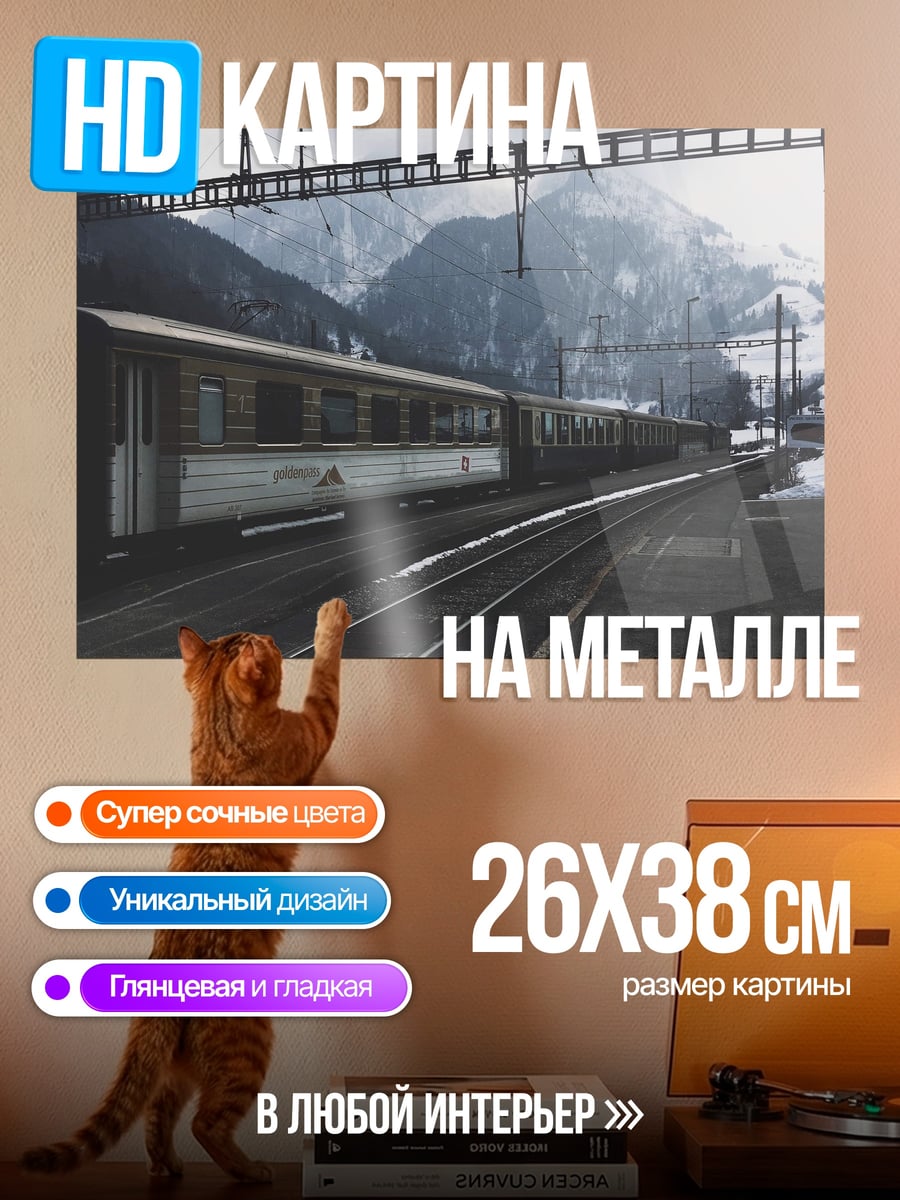 Картина на металле Поезд в горах