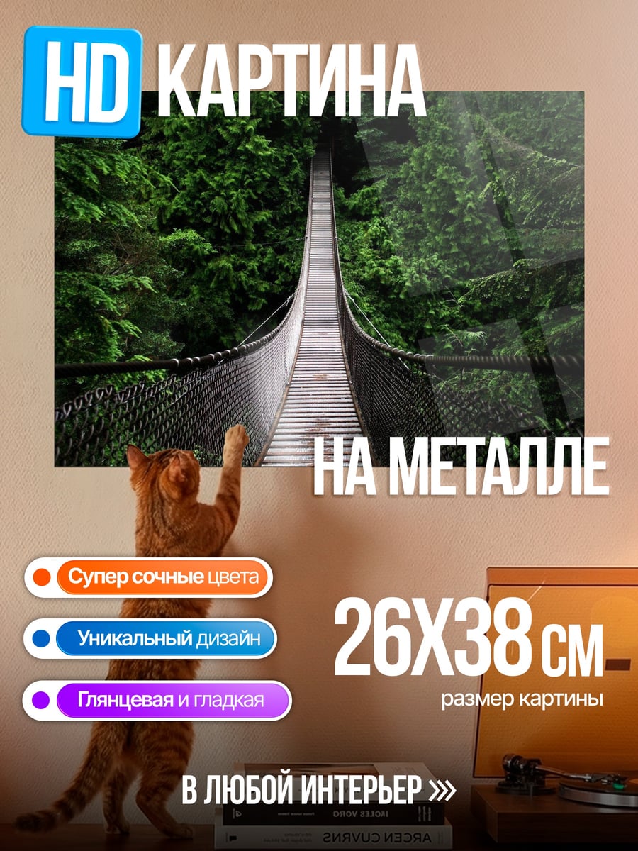 Картина на металле Мост через лес