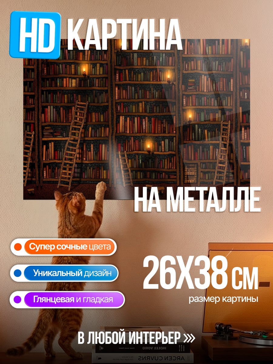 Картина на металле старинная библиотека