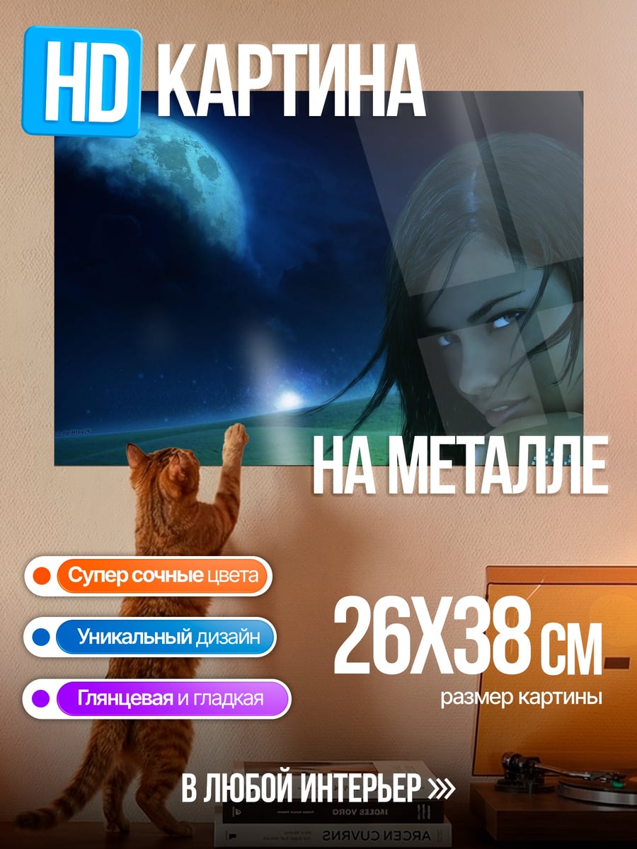 Картина на металле Девушка под луной