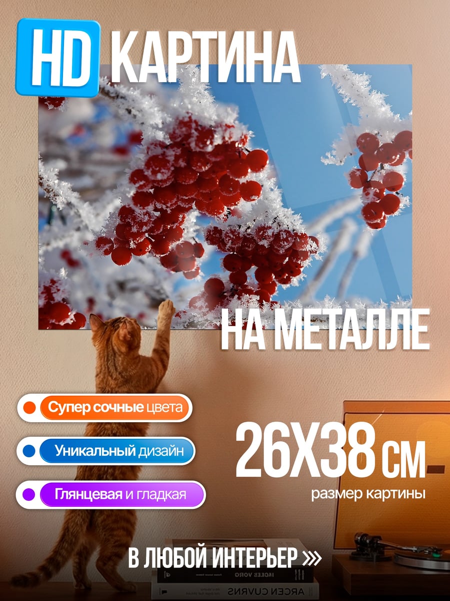 Картина на металле Ягоды в снегу