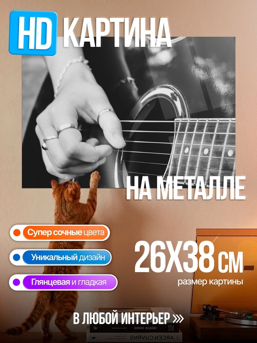 Картина на металле Девушка играет гитаре