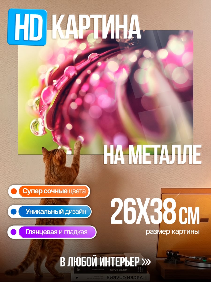 Картина на металле Роса на лепестках