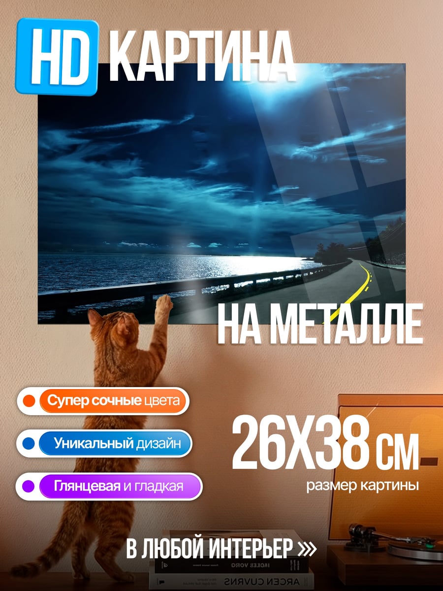 Картина на металле Ночная дорога у моря