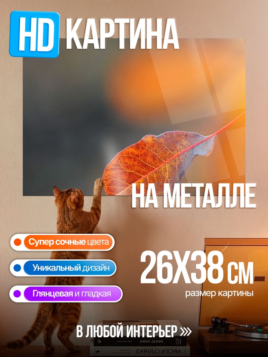 Картина на металле Оранжевый лист осенью