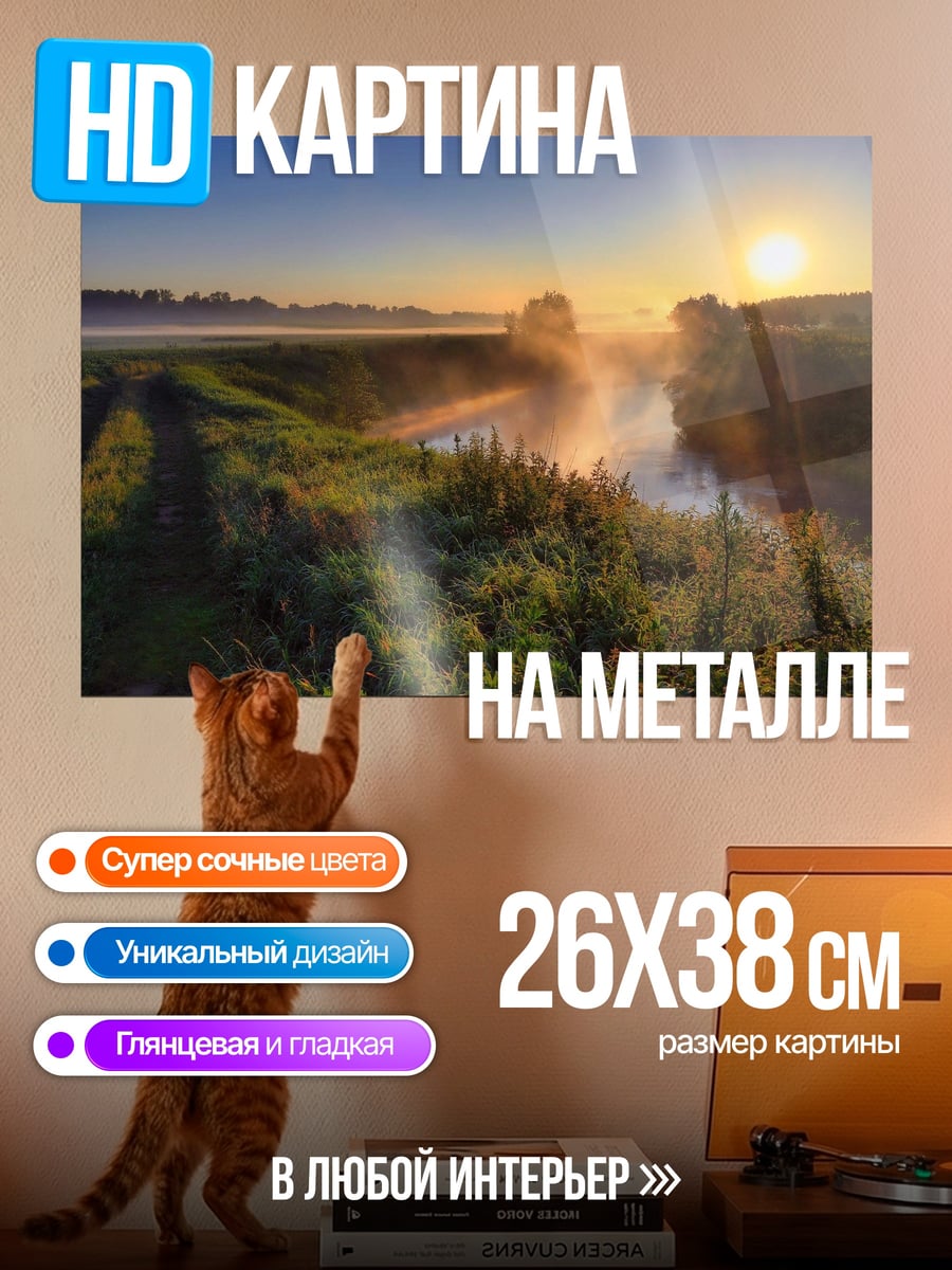 Картина на металле туманное утро река