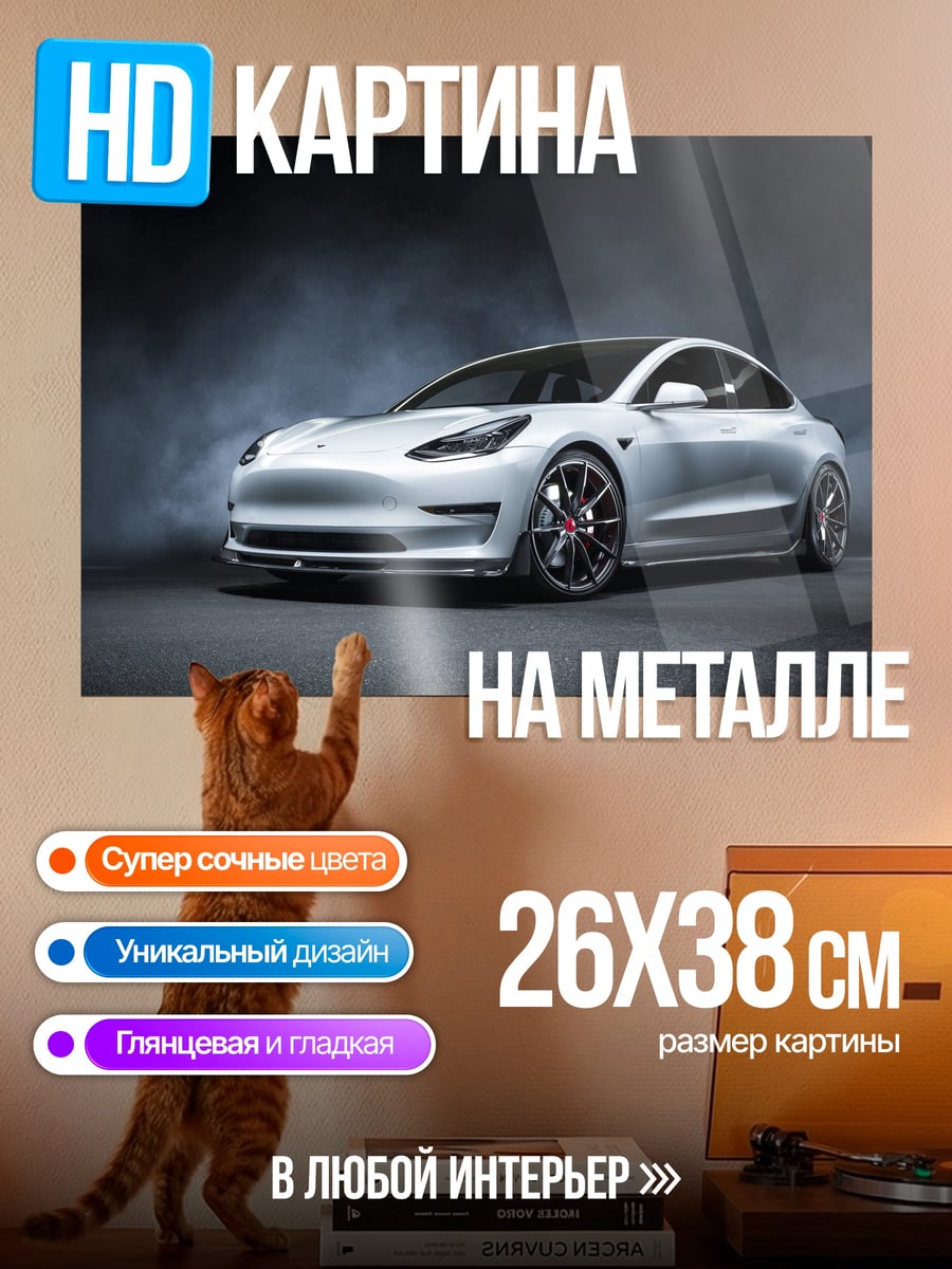 Картина на металле Белый электрокар