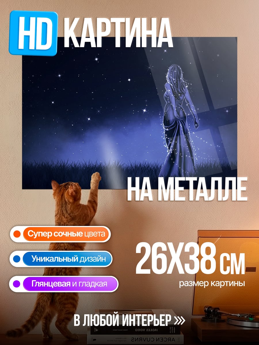 Картина на металле Девушка под звездами
