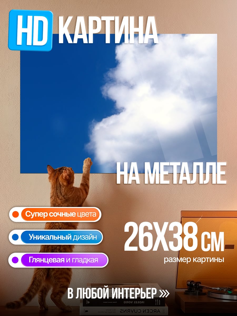 Картина на металле белое облако на синем