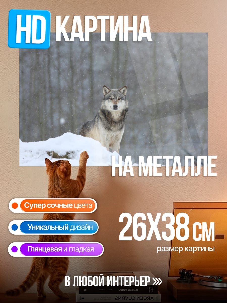 Картина на металле Волк в снегу