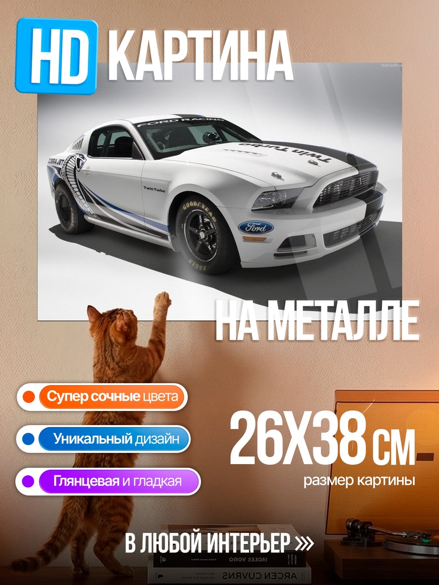 Картина на металле Гоночный Ford Mustang