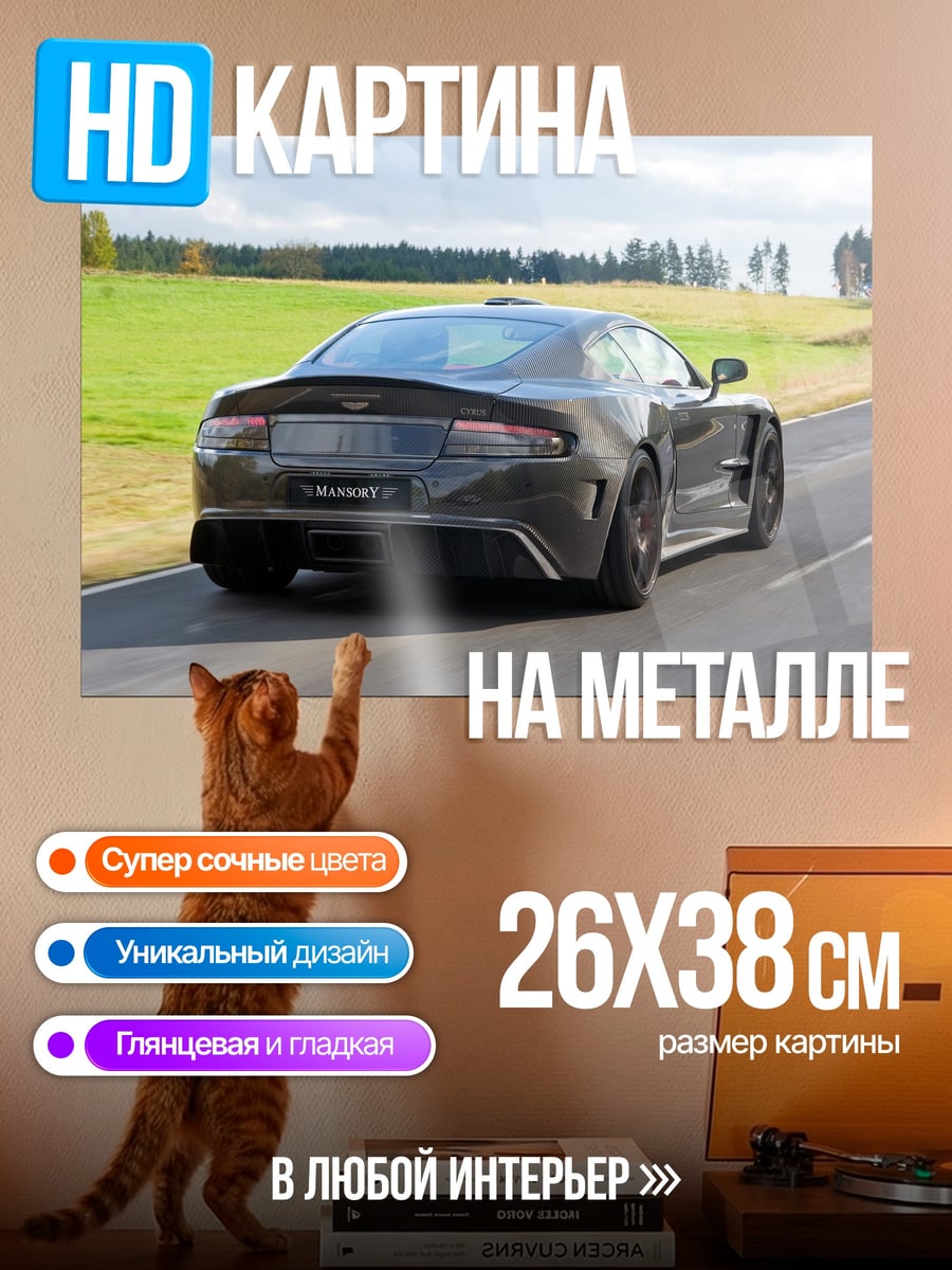 Картина на металле Спортивный автомобиль на дороге