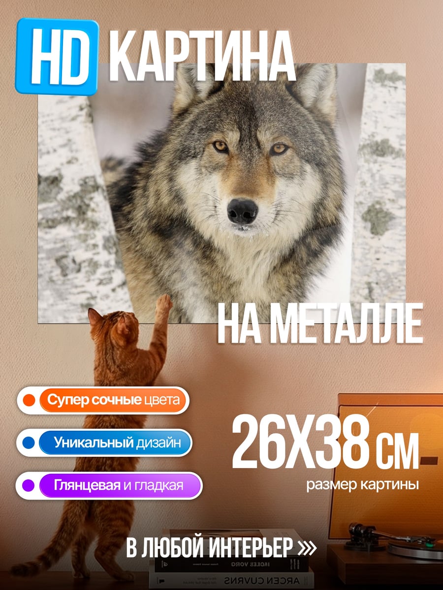 Картина на металле Волк в зимнем лесу