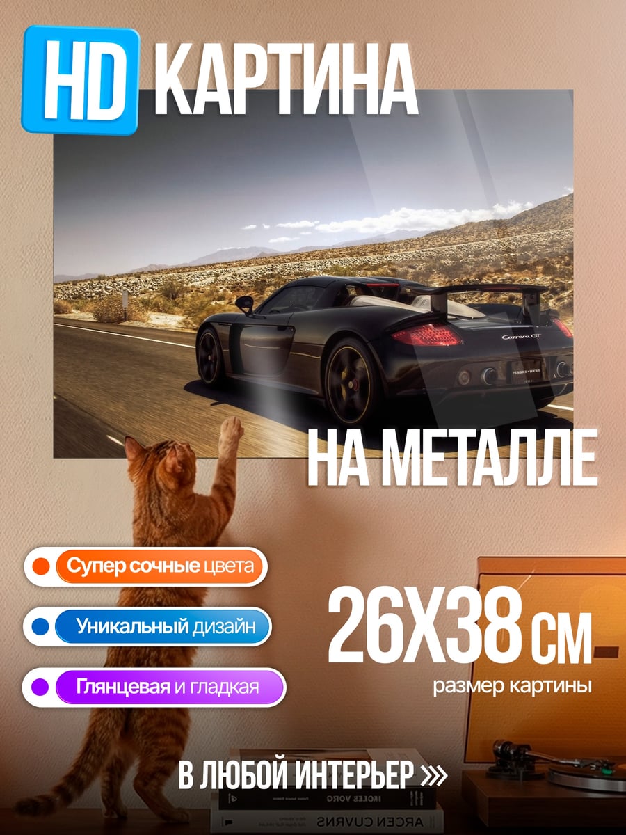 Картина на металле черный спорткар дорога