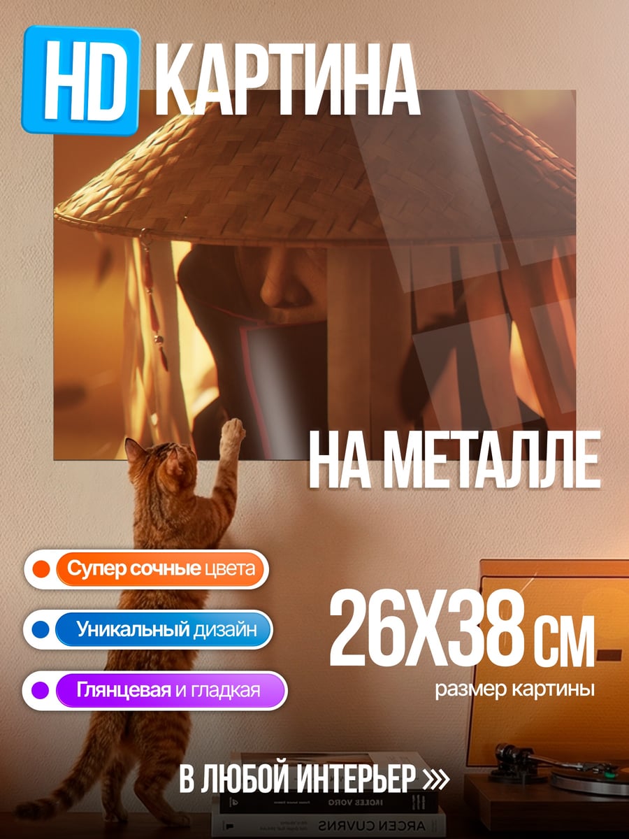 Картина на металле Аниме воин в шляпе