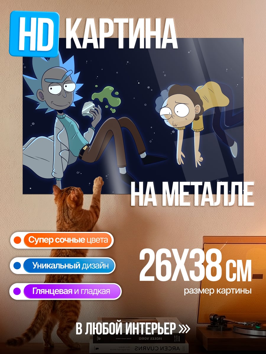 Картина на металле Рик и Морти космос