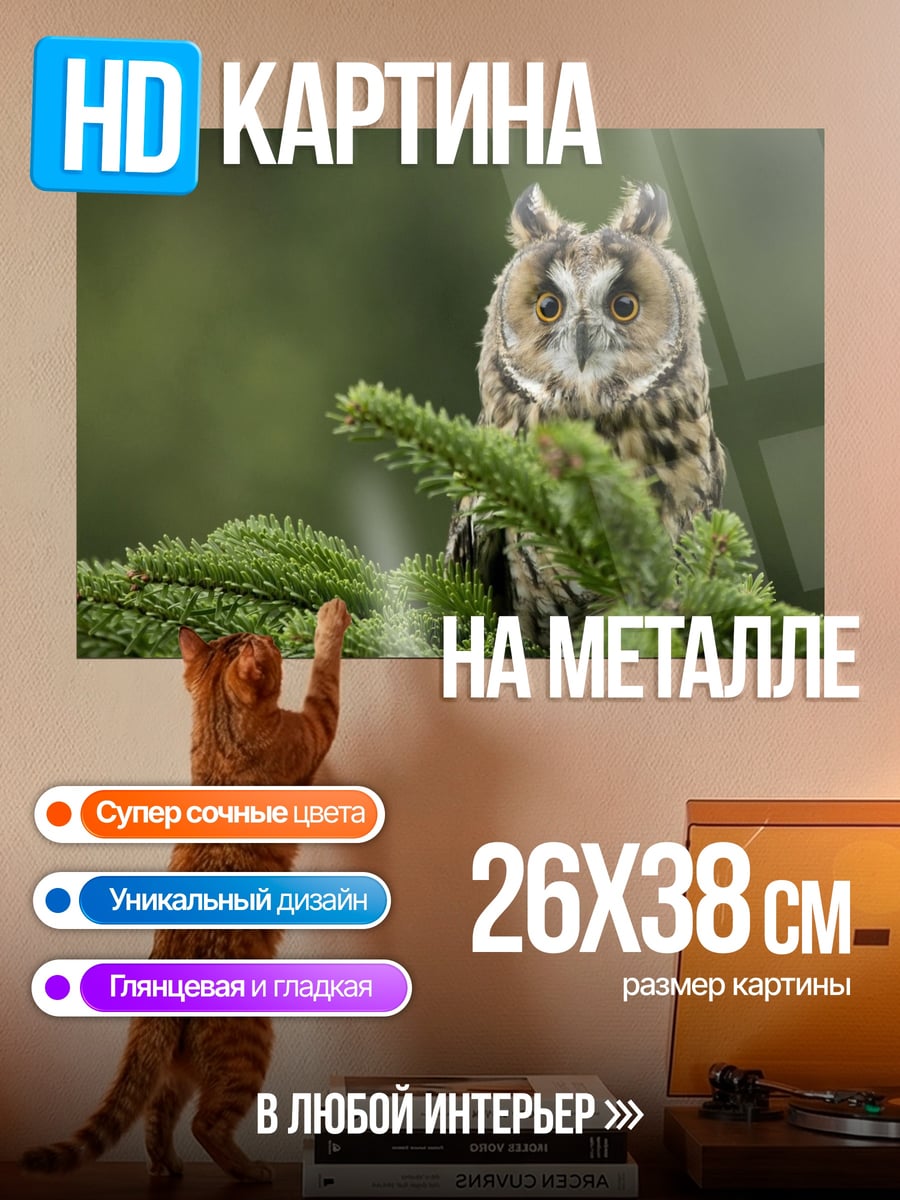 Картина на металле Сова на елке