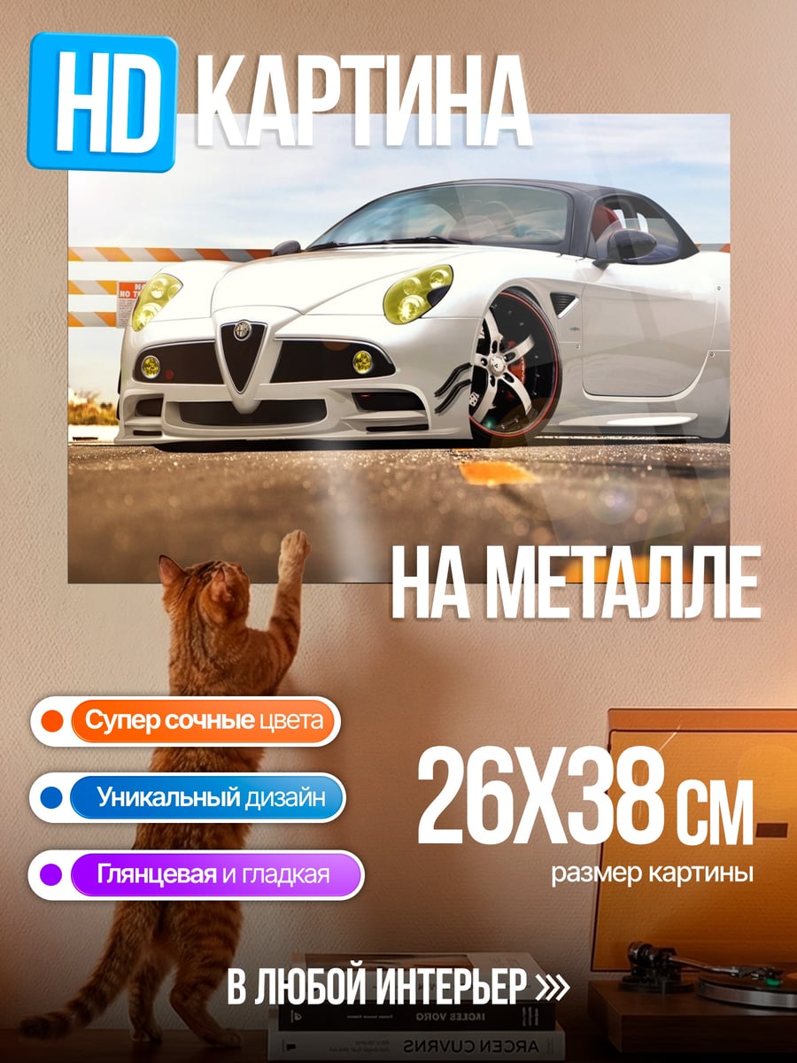 Картина на металле Белый спорткар