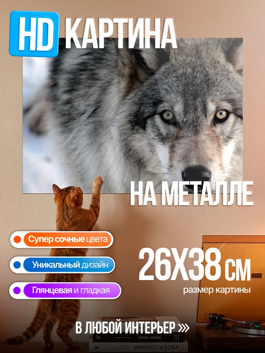 Картина на металле Волк в снегу