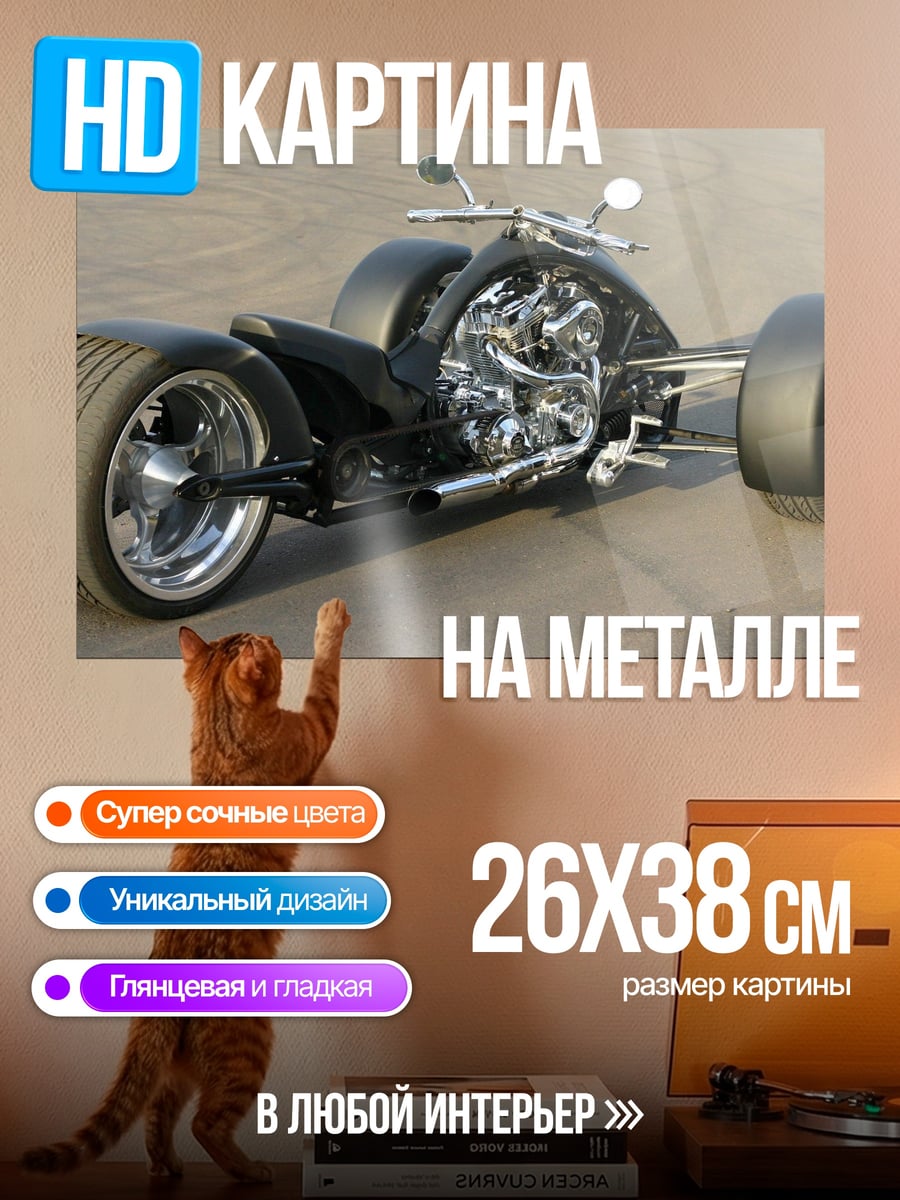 Картина на металле Чёрный трицикл байк