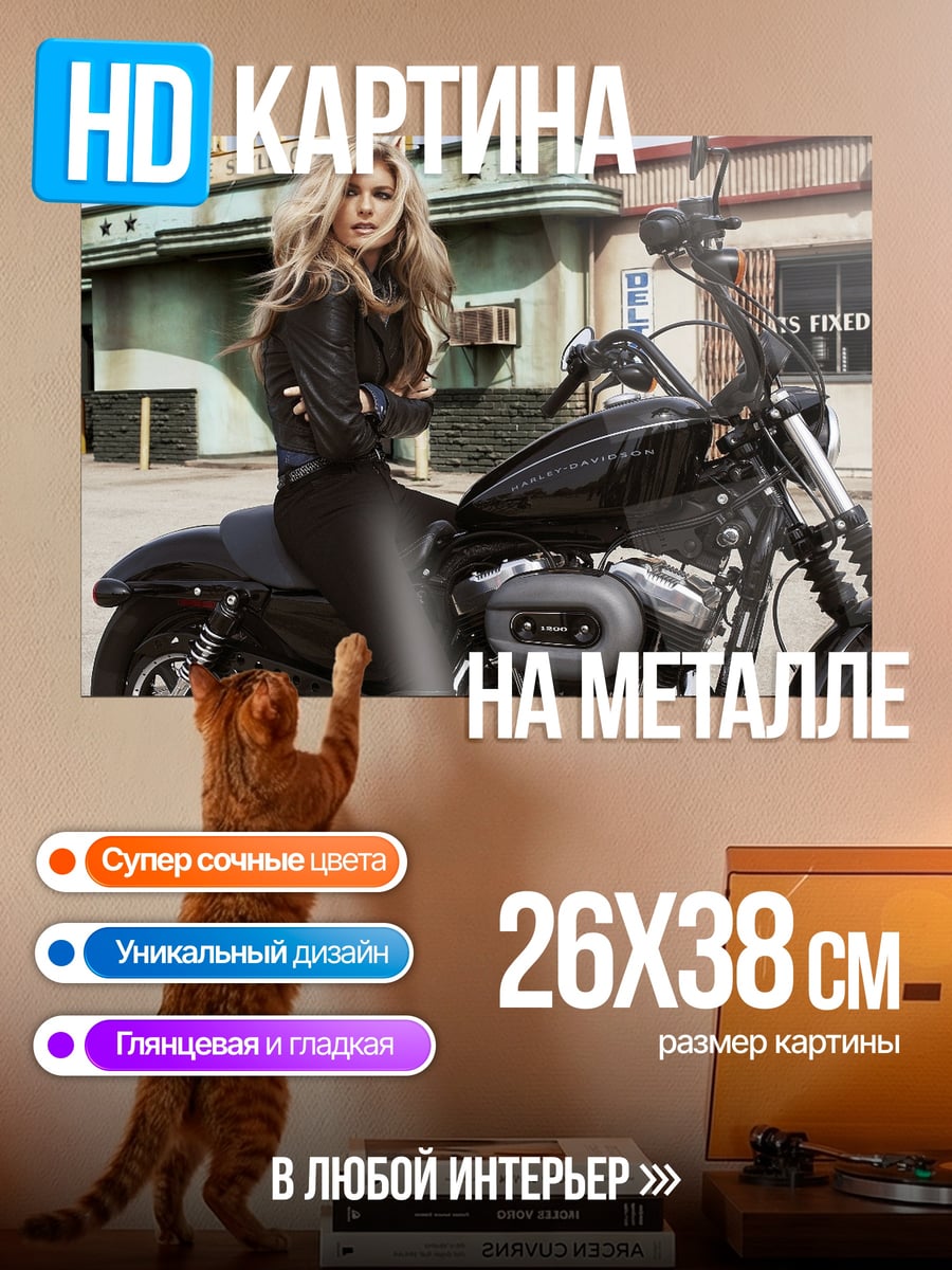 Картина на металле Девушка на мотоцикле