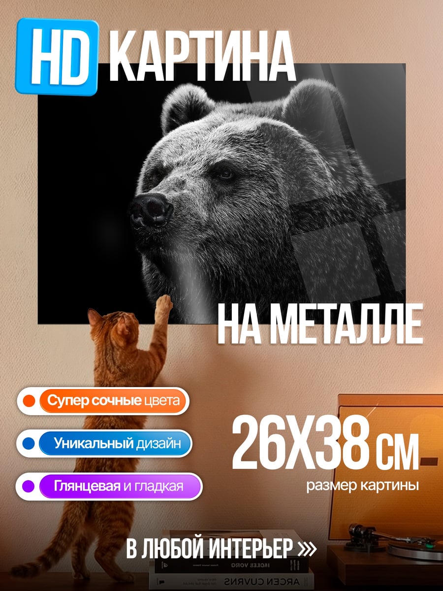 Картина на металле портрет медведя