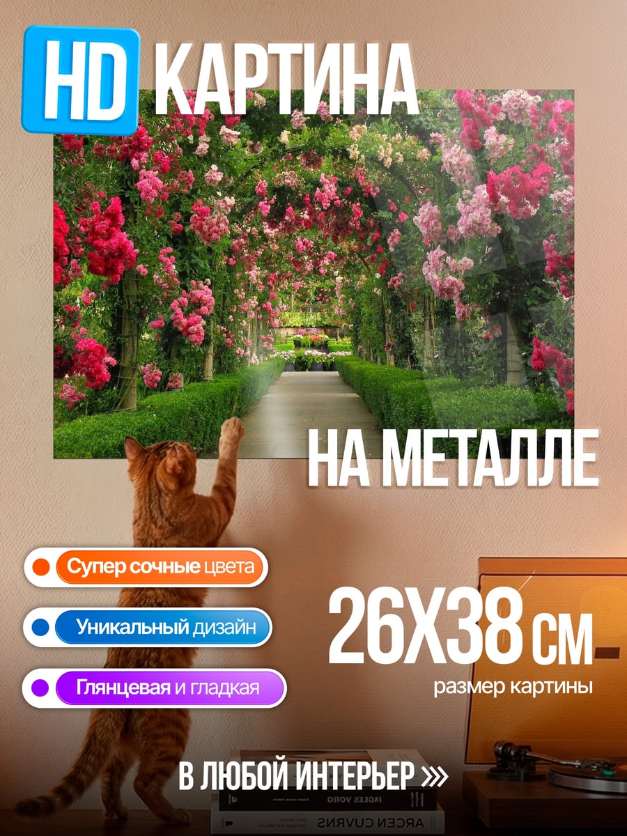 Картина на металле арка из роз