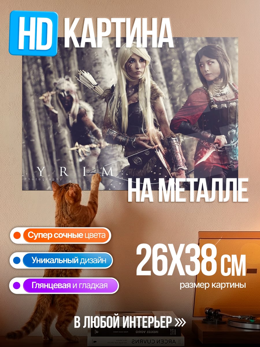 Картина на металле Девушки из Скайрим