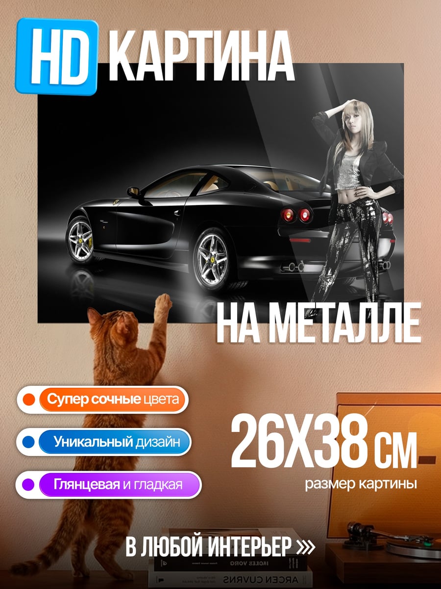 Картина на металле Девушка и спорткар