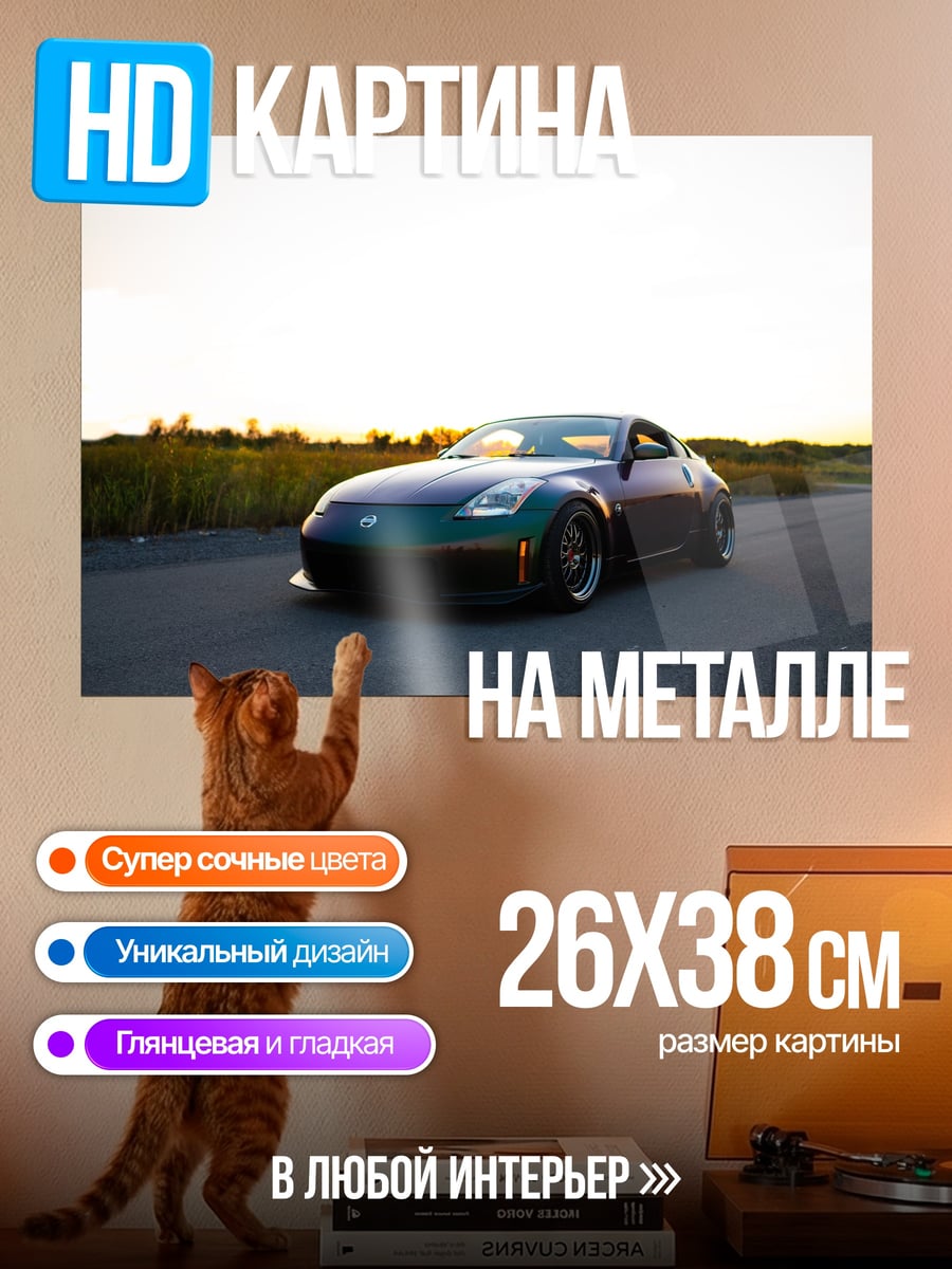 Картина на металле спортивное купе на закате