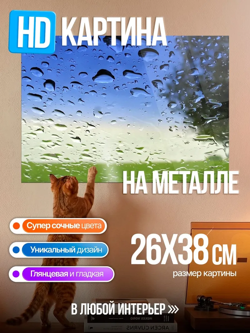 Картина на металле Дождь на стекле