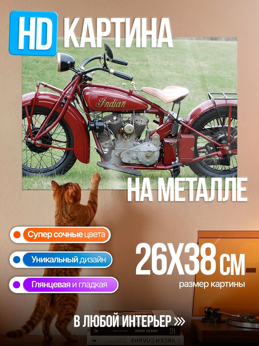 Картина на металле Красный мотоцикл Indian
